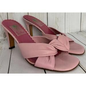 Lilly Pulitzer Pink Leather Twist Knot Mule Slide Sandals Kitten Heel 8.5B